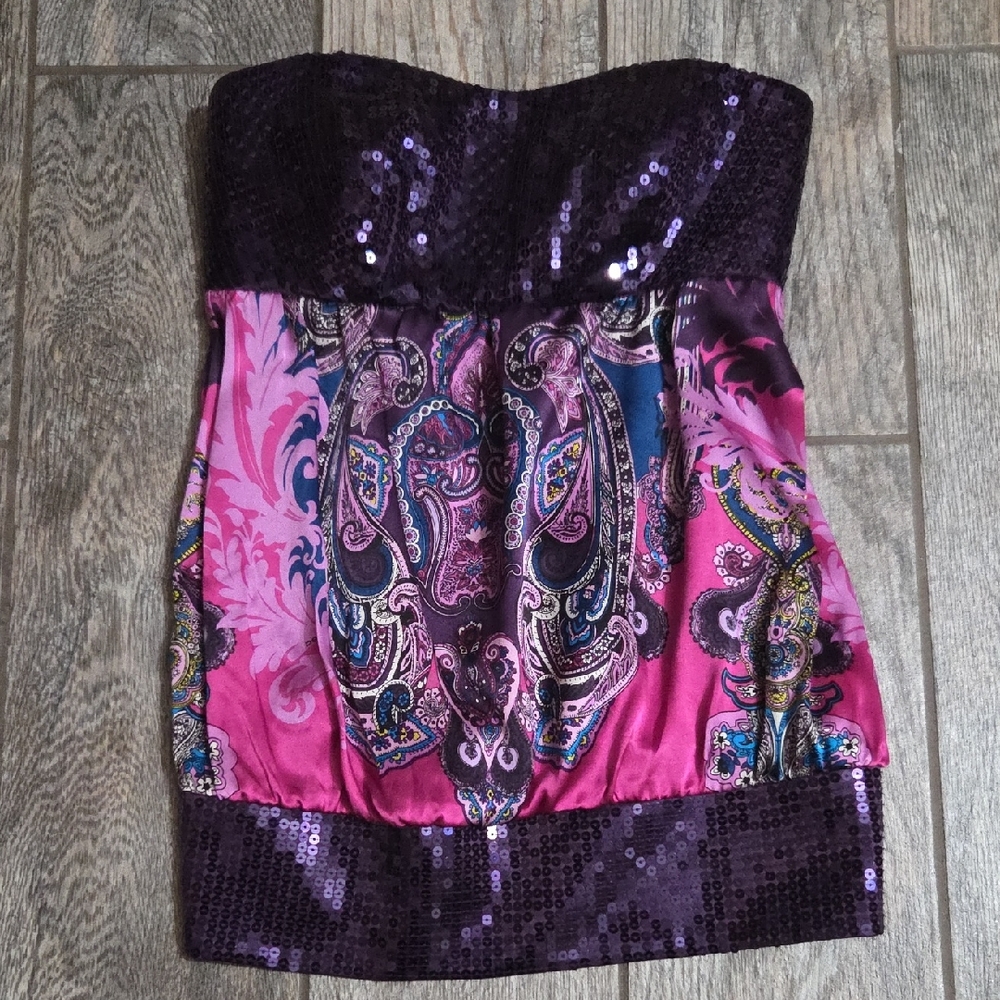Bebe Deep Purple Strapless Top